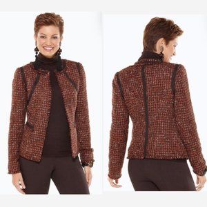 Chicos Black Label Tweed Fringe Jacket Size L